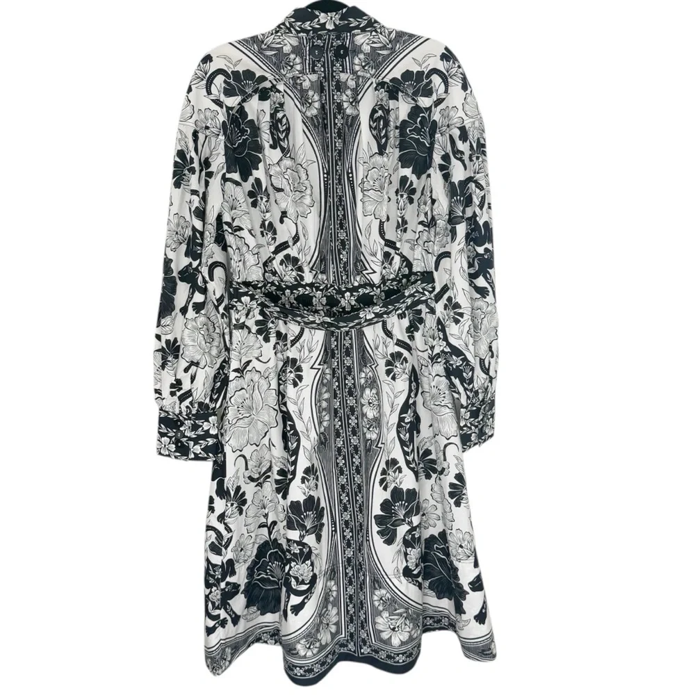 NWT FARM Rio Black and White Floral Midi Shirt Dress - Picture 3 of 15
